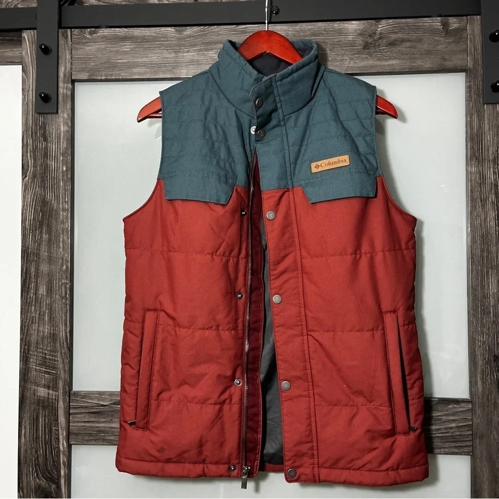 Columbia Men's Small Rust and Blue Puffer Vest Preppy Transitional Outdoor